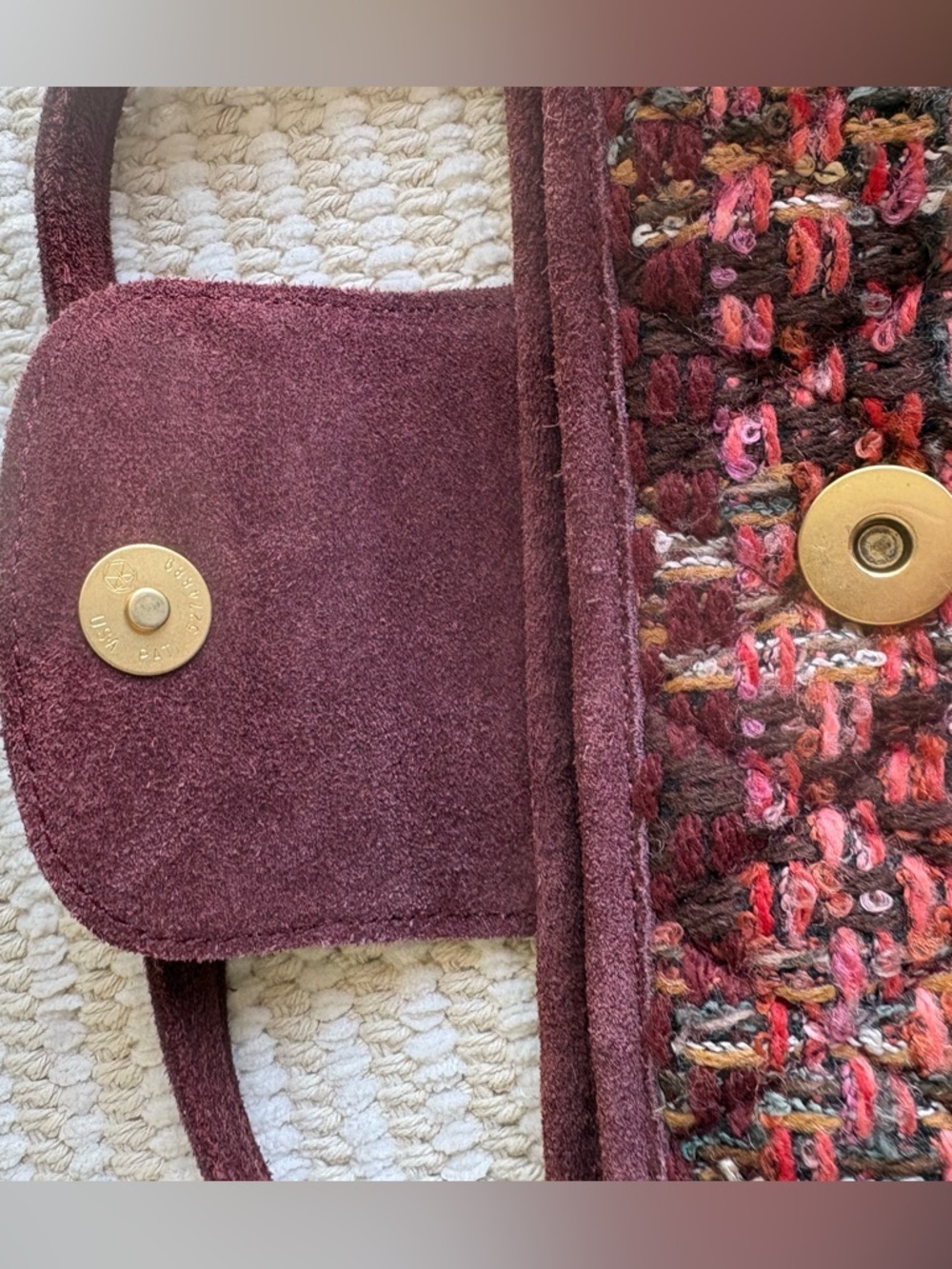 Vera Bradley Tweed Quilted Bag – Burgundy Suede Trim Tote purse - Picture 7 of 7